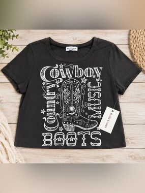 Rolla Coster Cowboy Country Music Boots Graphic Crop Tee New